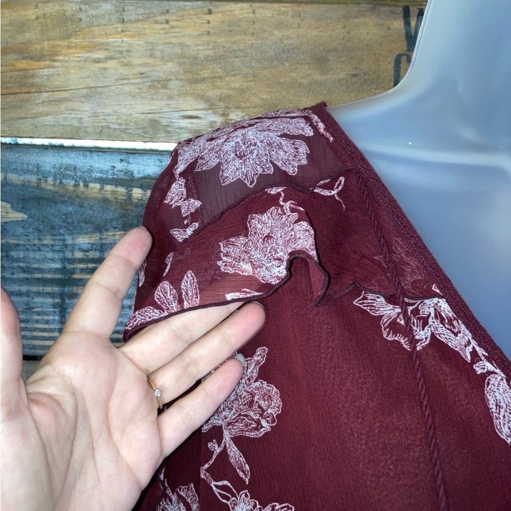 LC Lauren Conrad burgundy floral chiffon Dress M country boho cottagecore - Picture 7 of 12